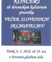 Koncert ob slovenskem kulturnem prazniku “Večer slovenskih skladateljev”